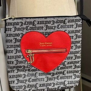 Juicy Couture Gothic Logo Heart Crossbody Bag Black White Red
